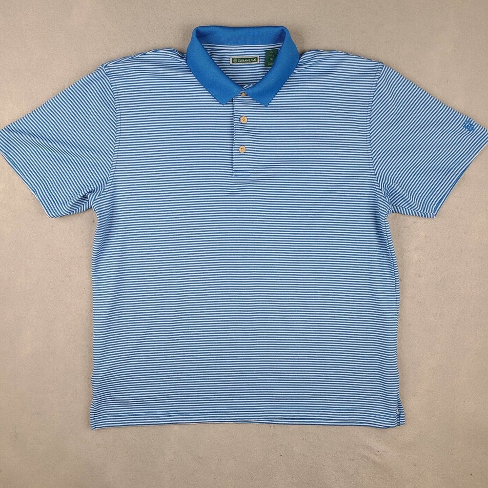Cubavera Polo Shirt Men's‎ XL Blue Striped Golf Short Sleeve Casual Outdoor